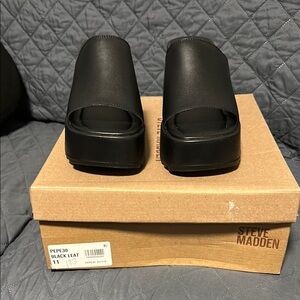 Steve Madden Black Leather Slides